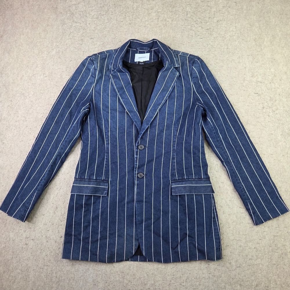 Current/Elliott Women Striped Collared Blazer Dark Blue Long Sleeve Size‎ 2